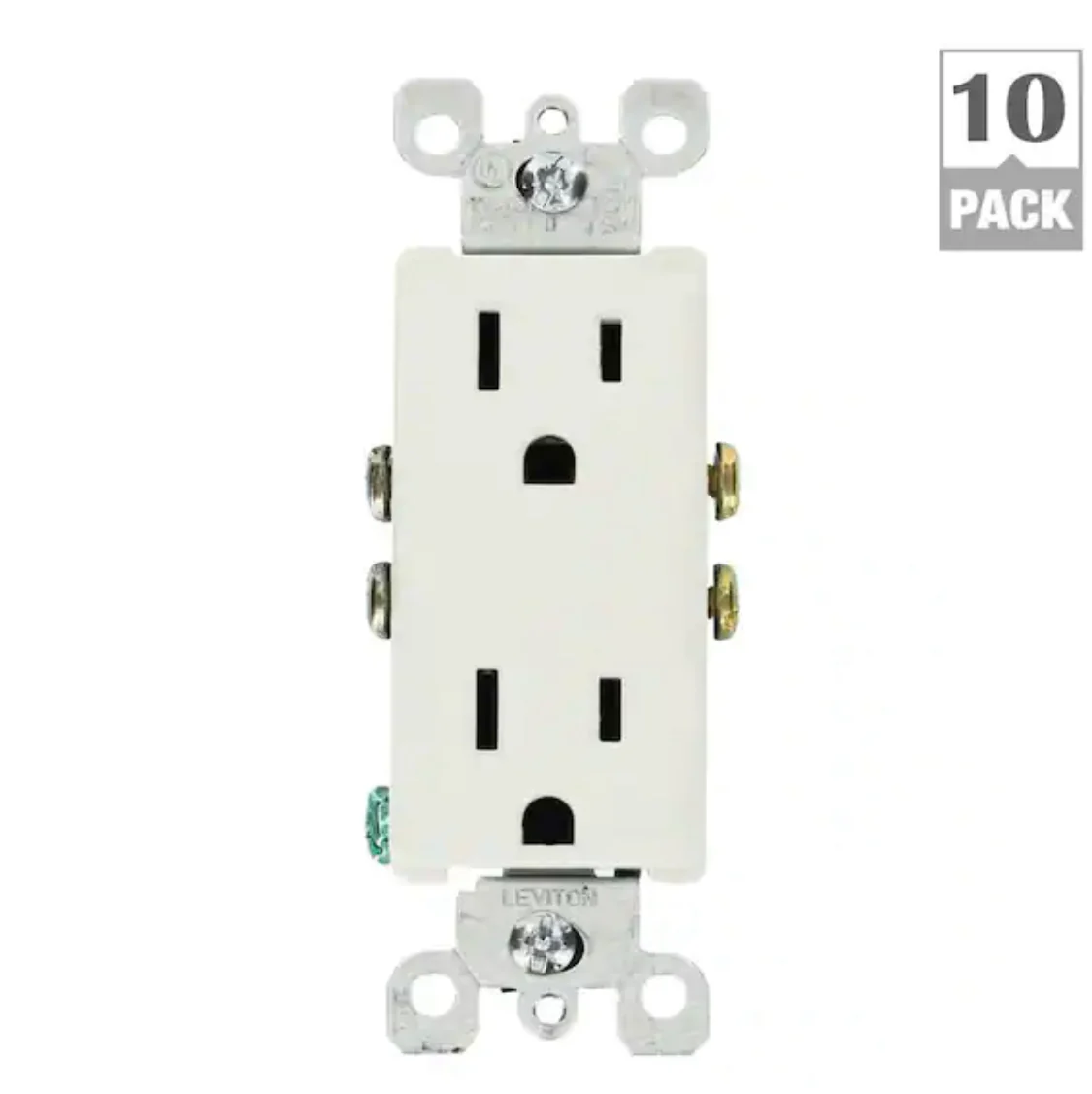 Leviton Decora 15 Amp Residential Grade Grounding Duplex Outlet, White (10-Pack) - Damaged Box - Image 5