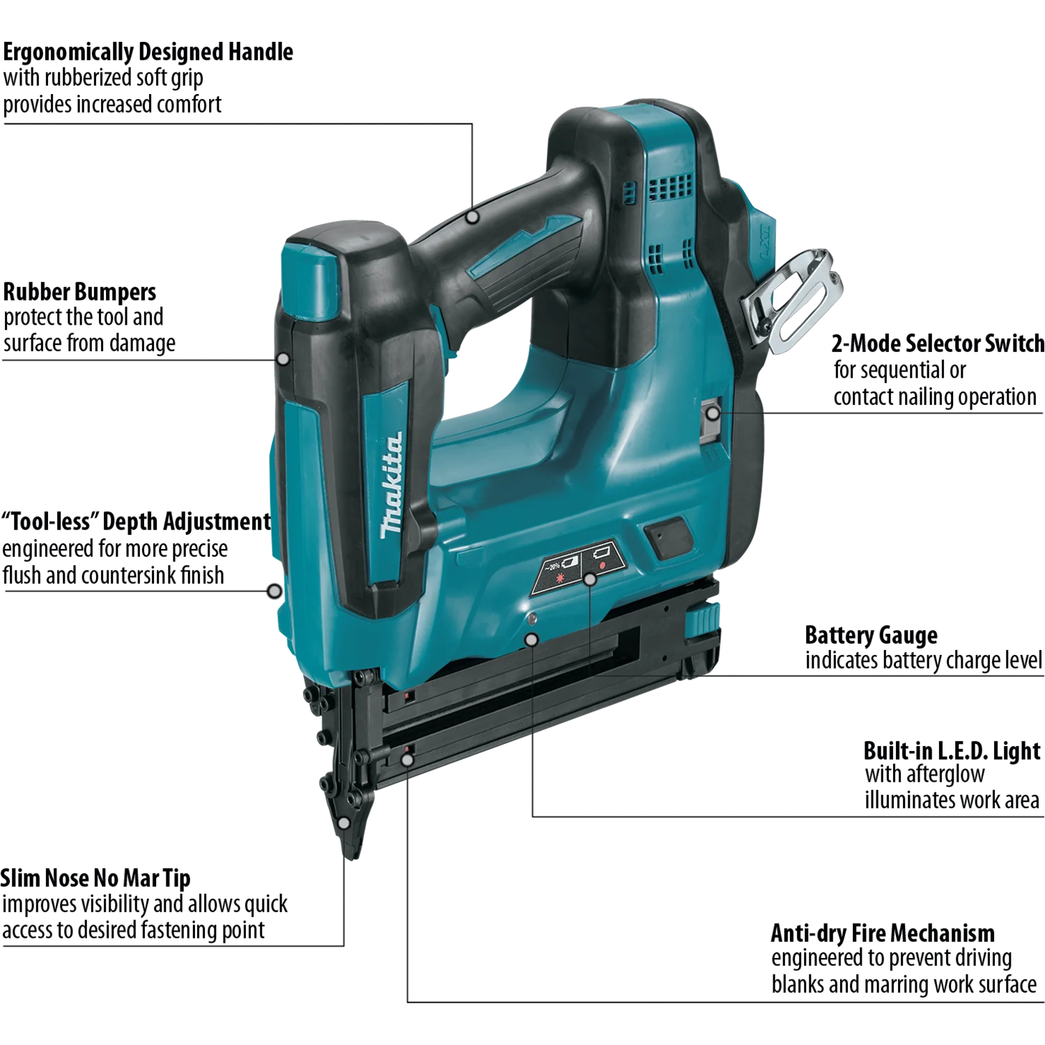 Makita 18 Volt Cordless 2 Inch 18 Gauge Brad Nailer Factory Serviced - Image 2