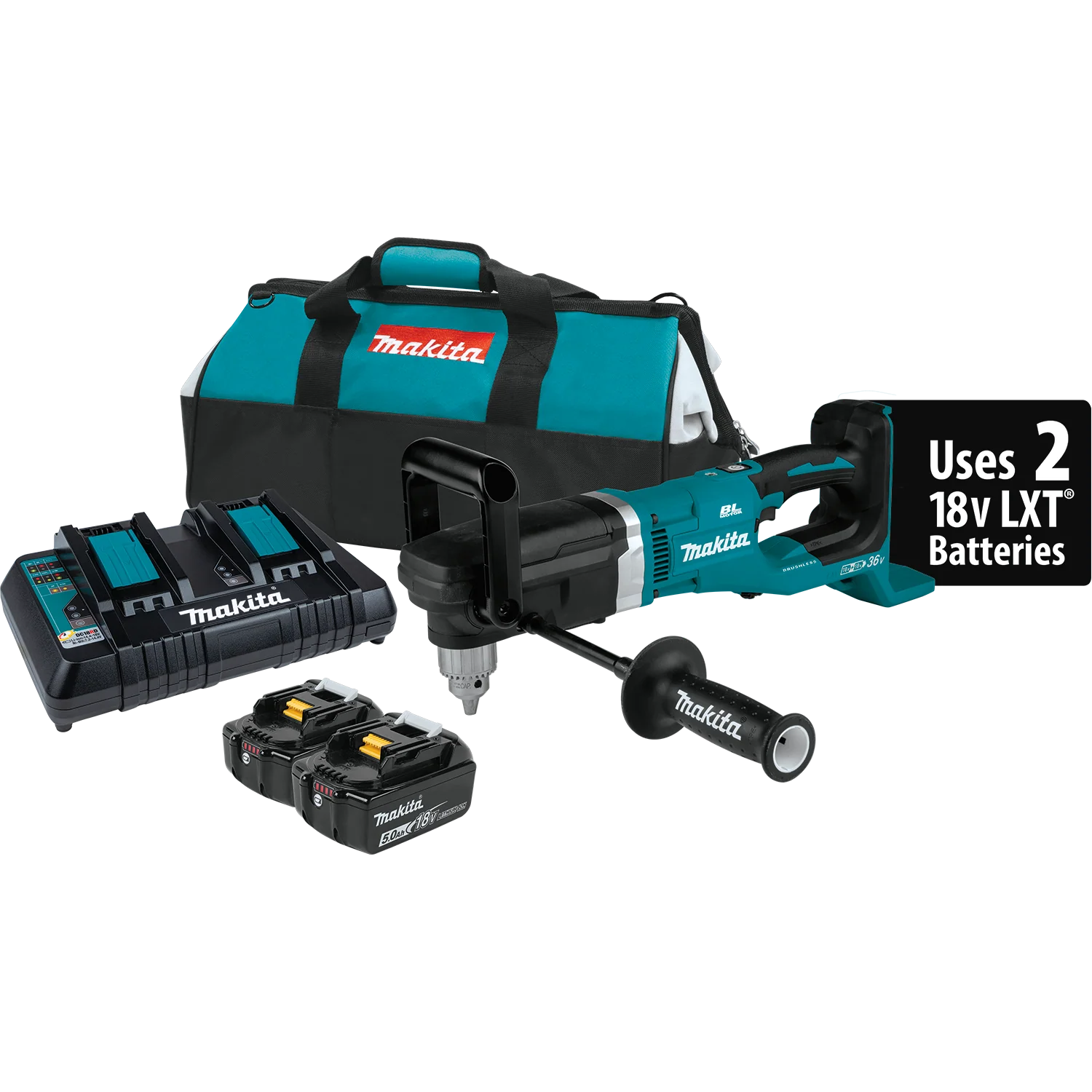 Makita 36 Volt LXT 18 Volt X 2 Right Angle Grinder Drill Kit Factory Serviced