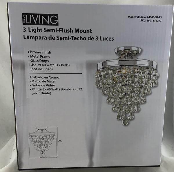 Milton 3-Light Chrome Crystal Semi-Flush Mount Damaged Box - Image 2