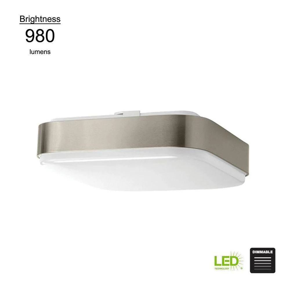 Modern Style 11 in. Square Brushed Nickel 75 Watt Equivalent Integrated LED Flush Mount (Cool/Bright White, Dimmable) Damaged Box