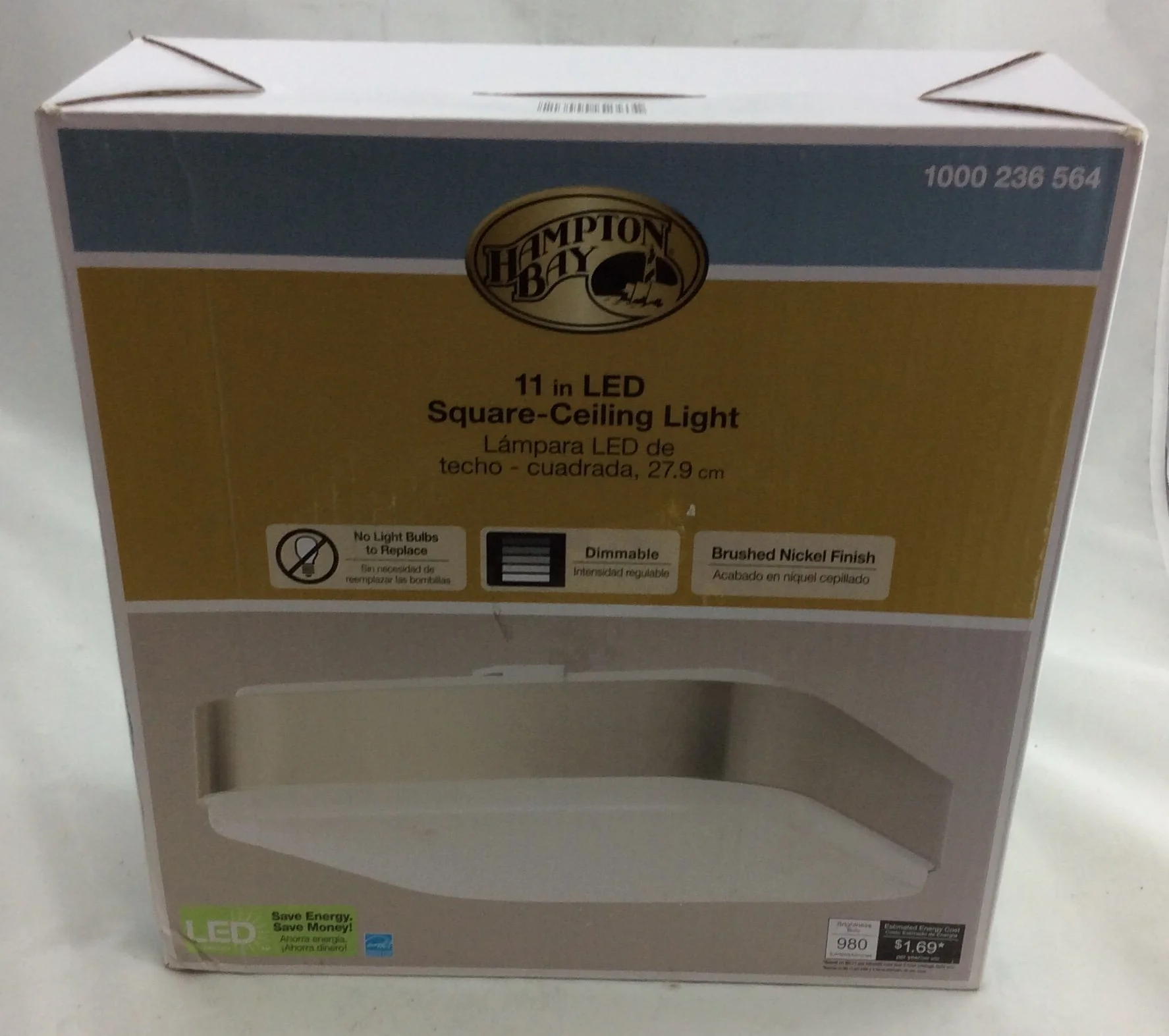 Modern Style 11 in. Square Brushed Nickel 75 Watt Equivalent Integrated LED Flush Mount (Cool/Bright White, Dimmable) Damaged Box - Image 2