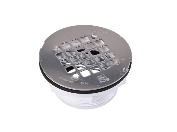 OATEY Round No-Caulk White PVC Shower Drain with 4-1/4 in. Round Snap-In Stainless Steel Drain Cover - Image 2