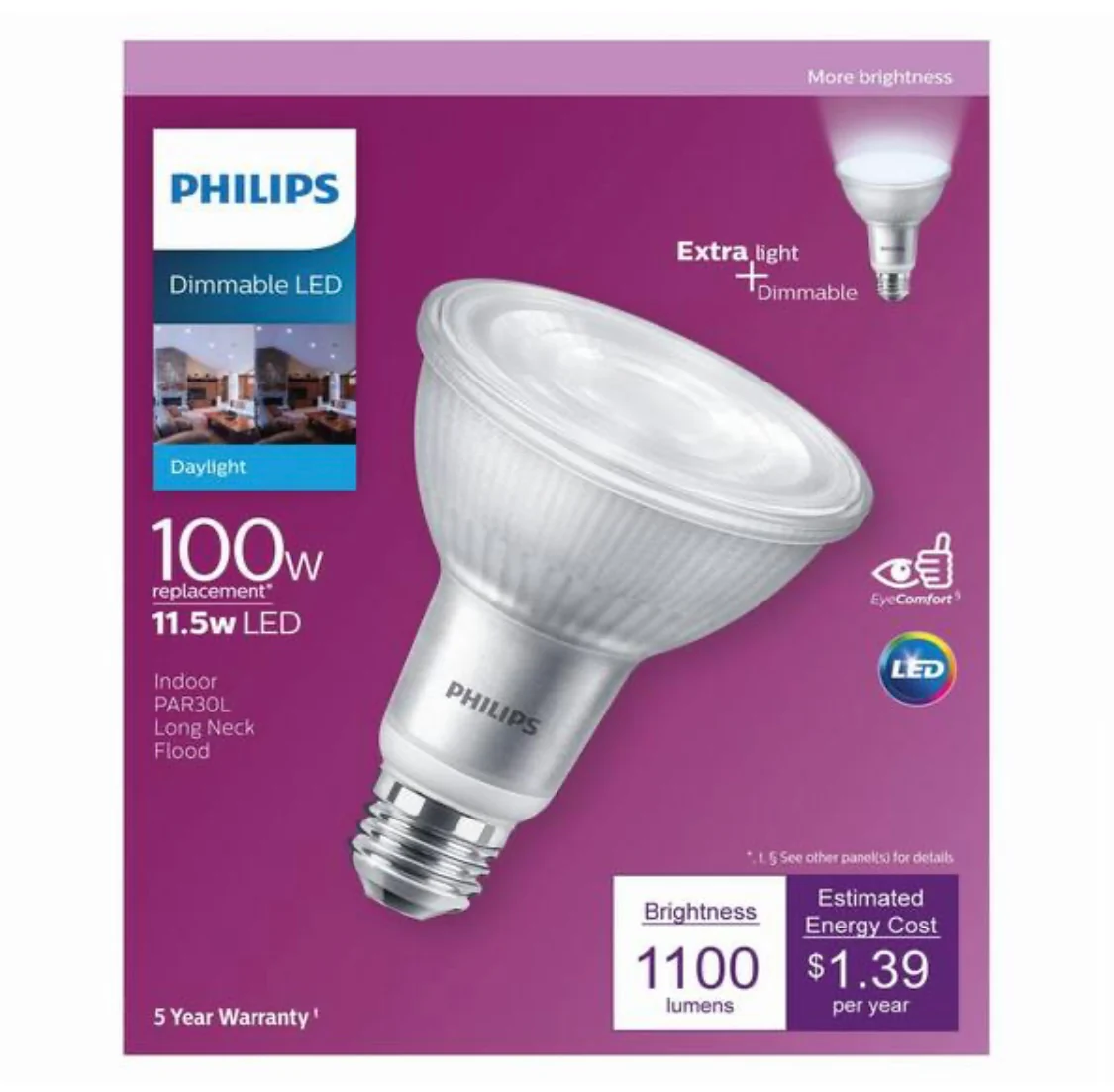 Philips 100-Watt Equivalent PAR30L High Output Dimmable Flood LED Light Bulb in Daylight (5000K) (1-Bulb) - Image 5
