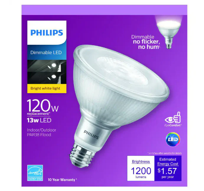 Philips 120-Watt Equivalent PAR38 Dimmable LED Flood Light Bulb Bright White (3000K) Damaged Box - Image 3