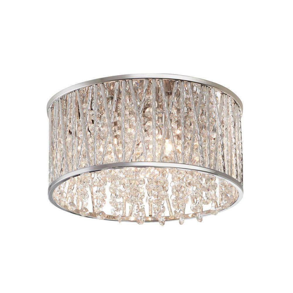Polished chrome and crystal drum shape flush mount damaged box