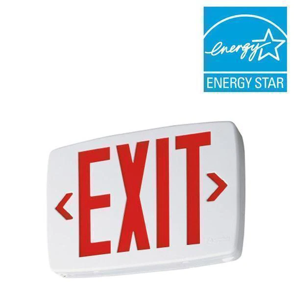Quantum Thermoplastic White Integrated LED Emergency Exit Sign with Stencil Faced Housing and Red Letters Damaged Box