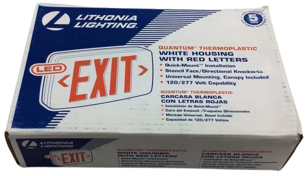 Quantum Thermoplastic White Integrated LED Emergency Exit Sign with Stencil Faced Housing and Red Letters Damaged Box - Image 2