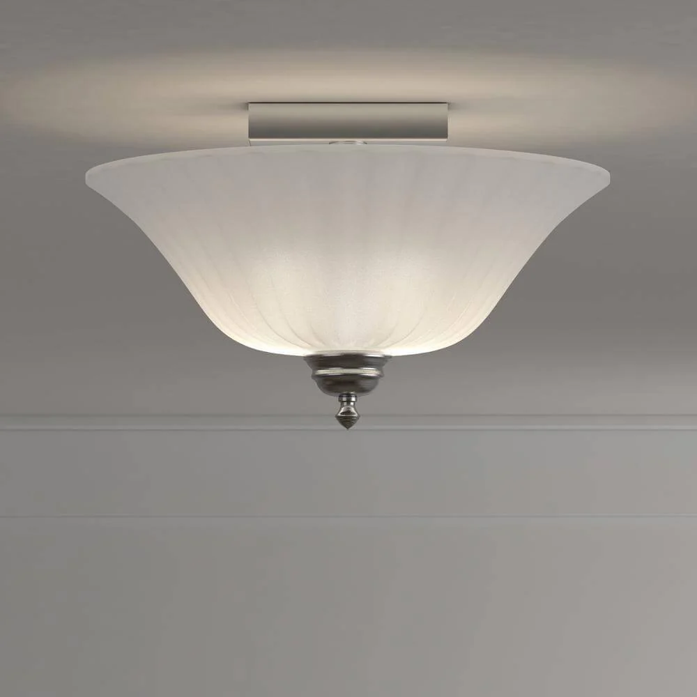 Renovations 3-Light Antique Nickel Semi-Flush Mount with Etched Glass Damaged Box - Image 2
