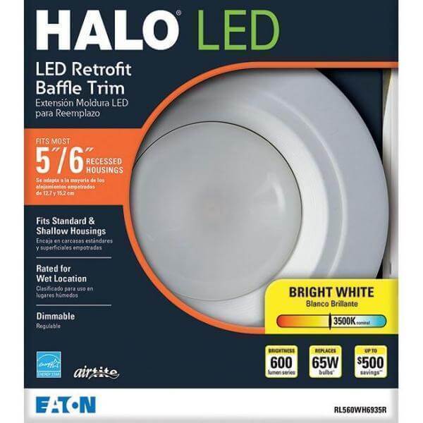 Halo RL 5 inch and 6 inch White Integrated LED Recessed Ceiling Light Fixture Retrofit Downlight at 90 CRI 3500K Bright White Damaged Box - Image 2