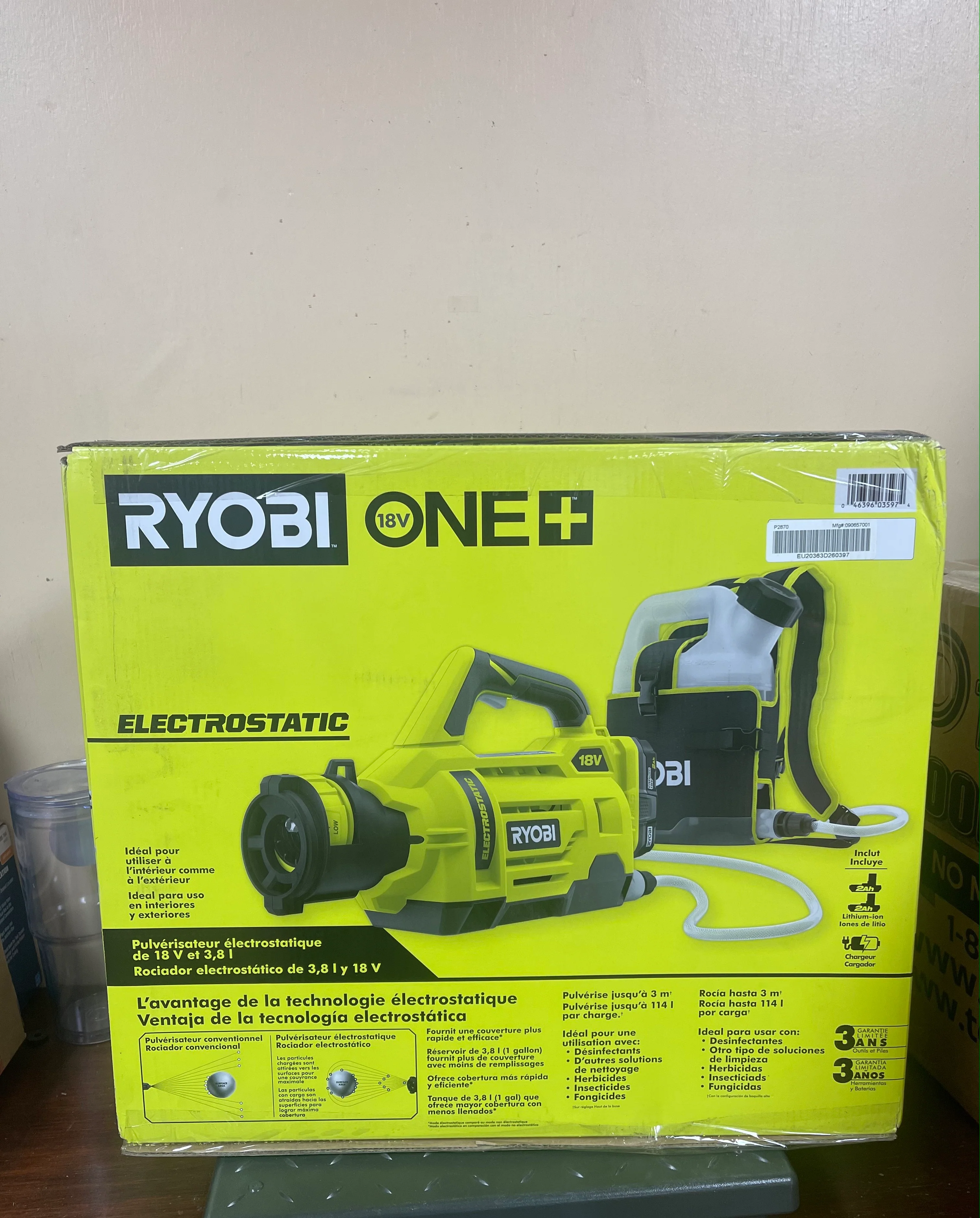 Ryobi One Plus 18V Cordless Electrostatic 1 Gal. Sprayer Kit with (2) 2.0 Ah Batteries and (1) Charger Damaged Box - Image 12