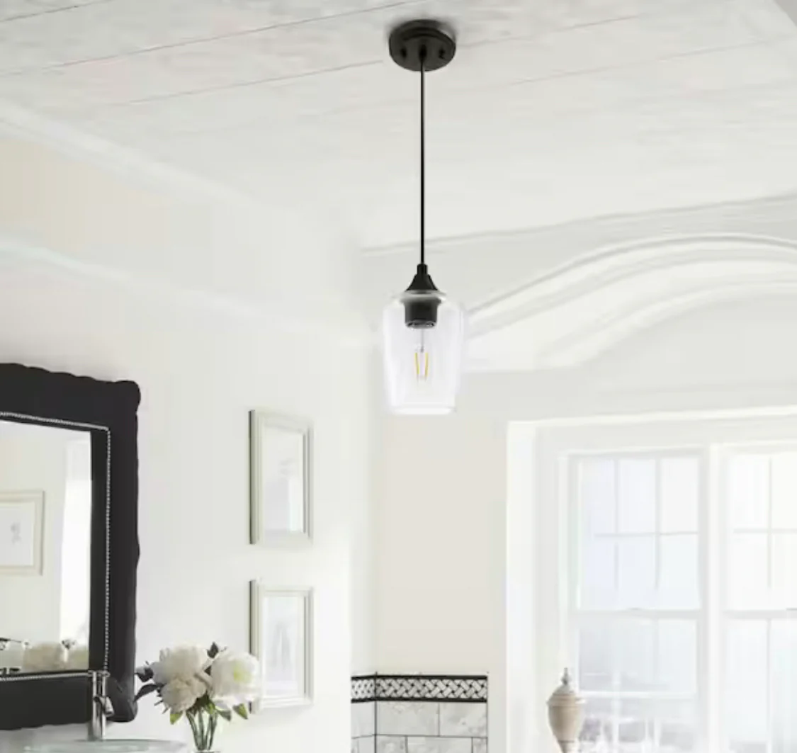 Top Rated Merra 5 in. W x 6 in. H 1-Light Matt Black Pendant with Clear Glass Shade - Damaged Box - Image 6