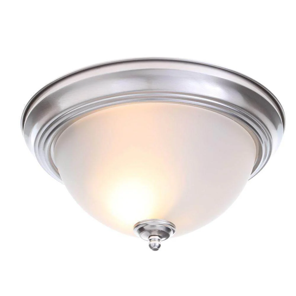 Two-light brushed nickel flush mount with frosted glass shade damaged box