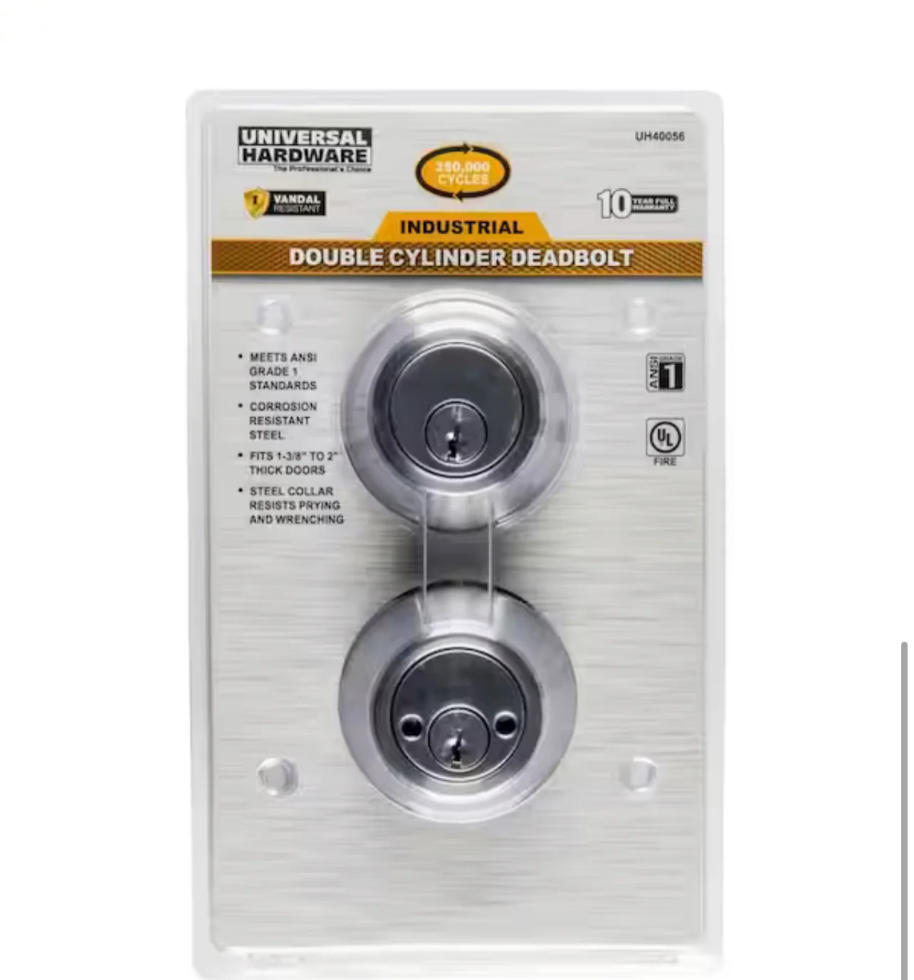 Universal Hardware Industrial Duty Commercial Double Cylinder Deadbolt, UL 3-Hr Fire ANSI Grade 1, Satin Chrome Finish Damaged Box - Image 7