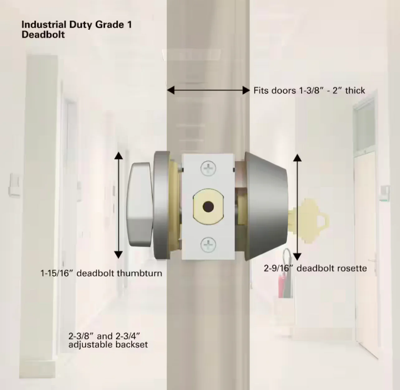 Universal Hardware  Industrial Duty Commercial Single Cylinder Deadbolt, UL 3-Hr Fire ANSI Grade 1, Satin Chrome Finish Damaged Box - Image 8