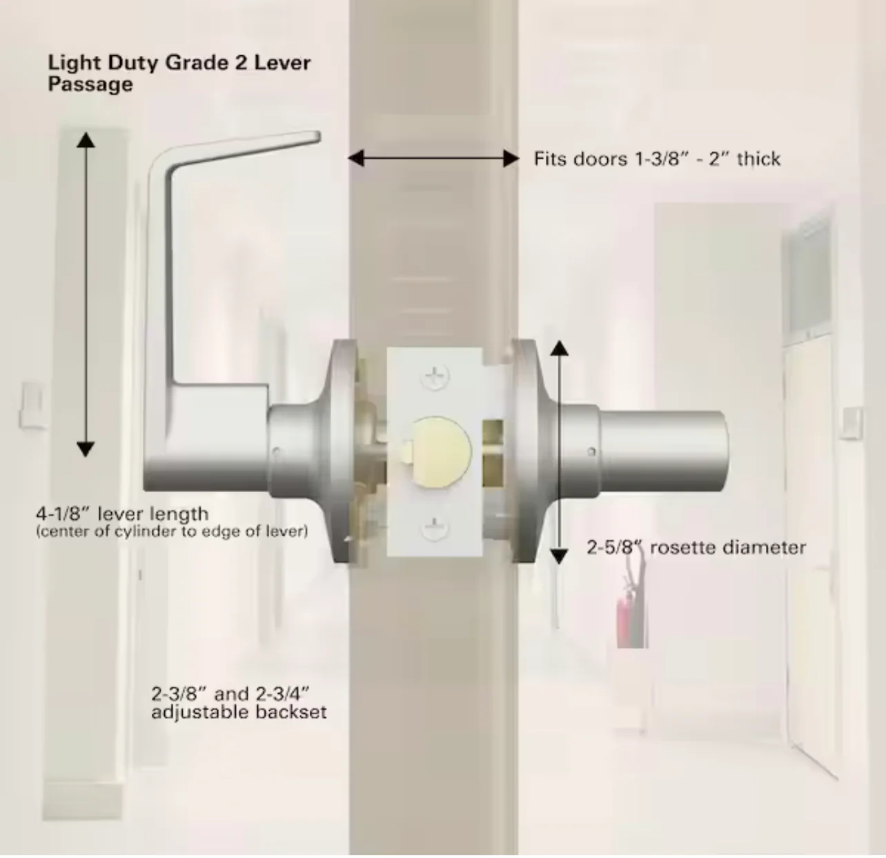 Universal Hardware Light Duty Commercial Passage (hall/closet) Lever ADA UL 3-Hr Fire ANSI Grade 2, Satin Chrome Finish Damaged Box - Image 8