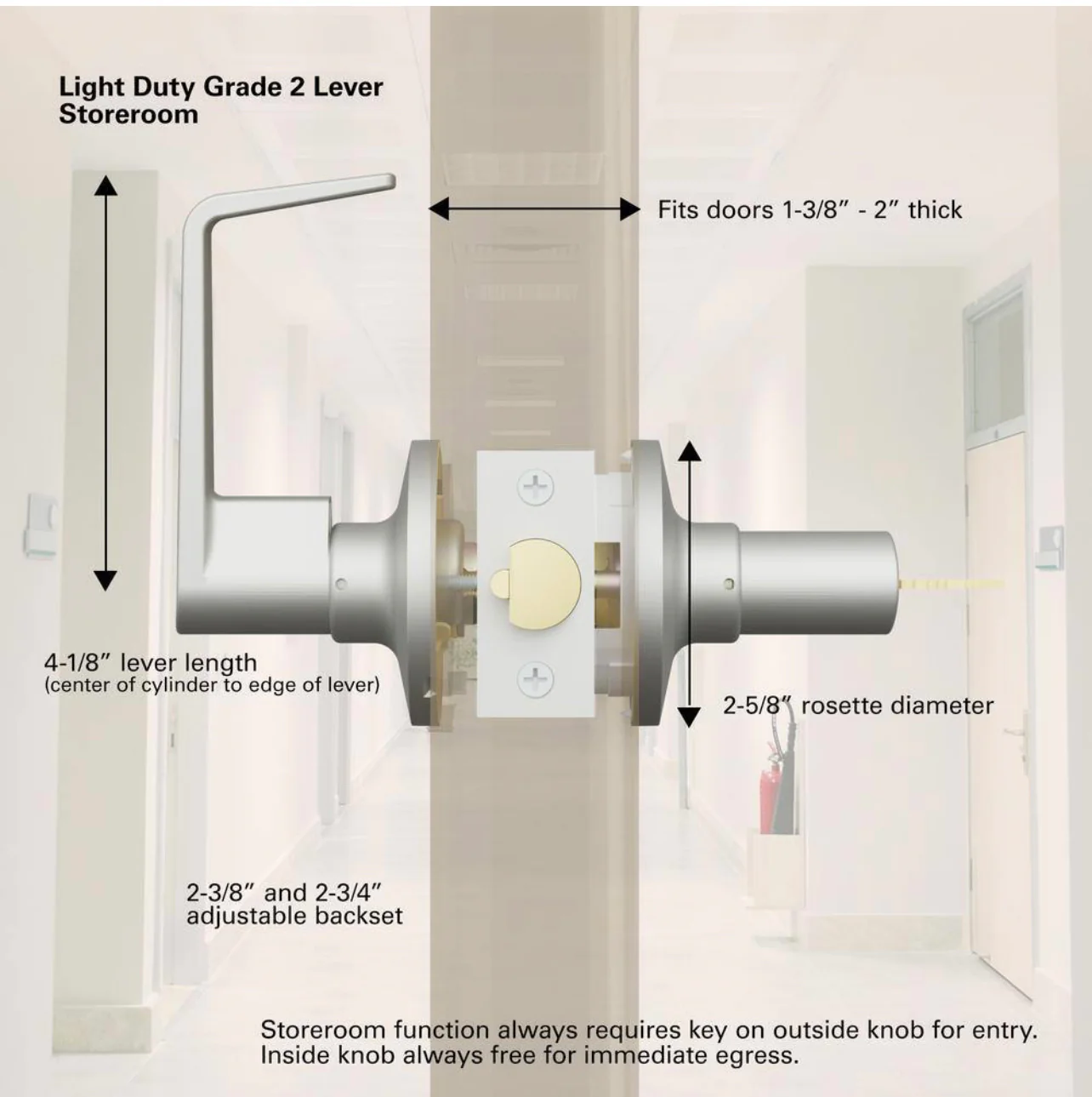 Universal Hardware Light Duty Commercial Storeroom Lever, ADA, UL 3-Hr Fire, ANSI Grade 2, Satin Chrome Finish Damaged Box - Image 8