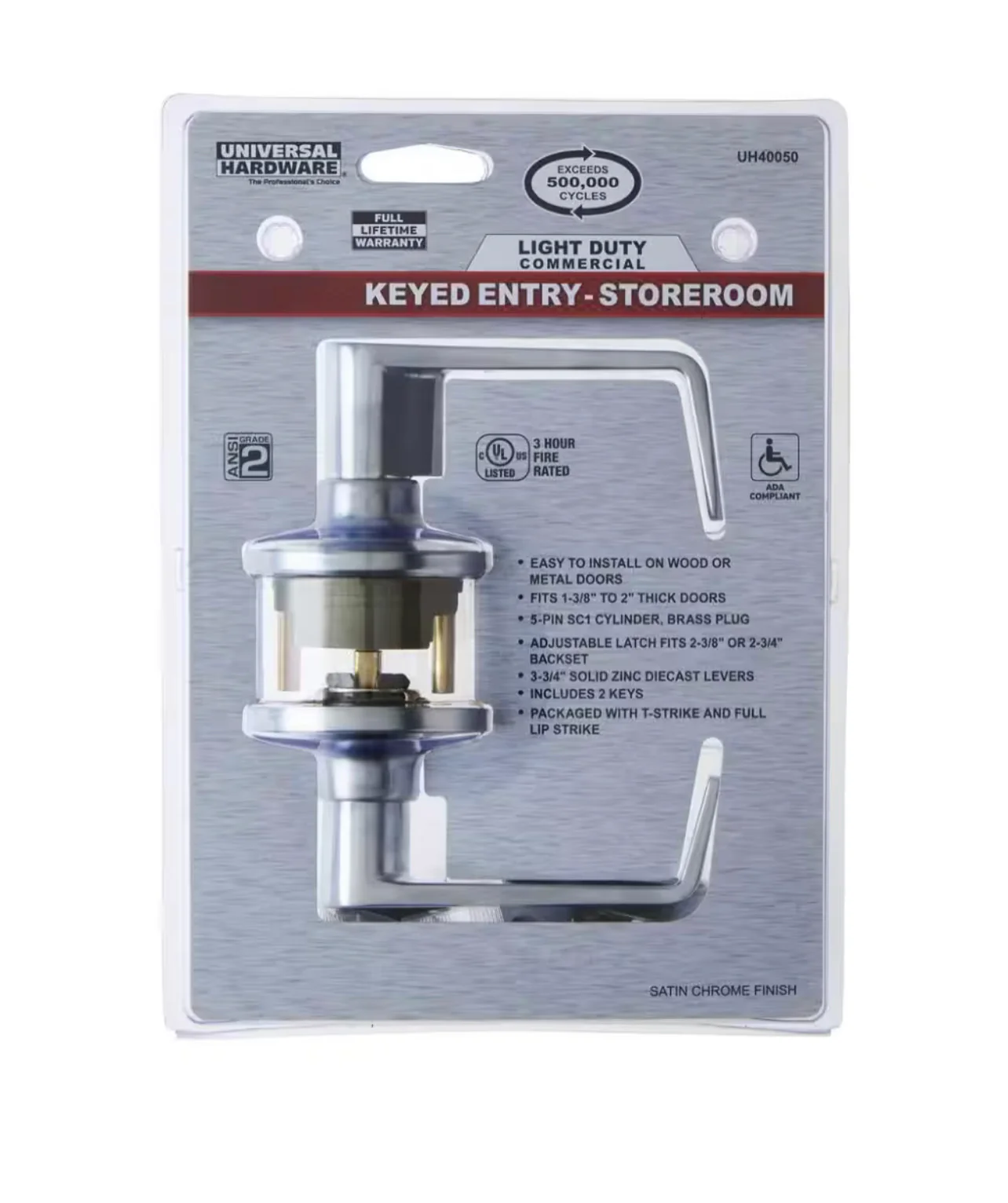 Universal Hardware Light Duty Commercial Storeroom Lever, ADA, UL 3-Hr Fire, ANSI Grade 2, Satin Chrome Finish Damaged Box - Image 9